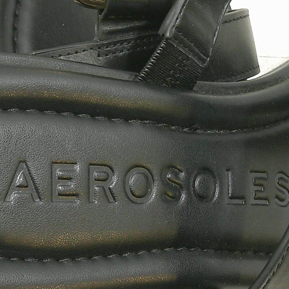 Aerosoles Boston Women's Black Leather Flat Sandals with Chain Detail Size 9.5 M - Picture 3 of 9